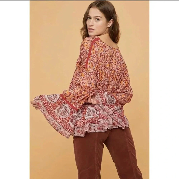 NWT FREE PEOPLE Lorraine Tie Front Kimono top In Mustard - Picture 5 of 7